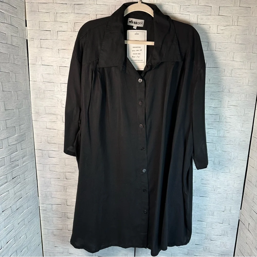 We Be Bop vintage Black Button-Down Tunic Blouse 80s 90s oversized plus size